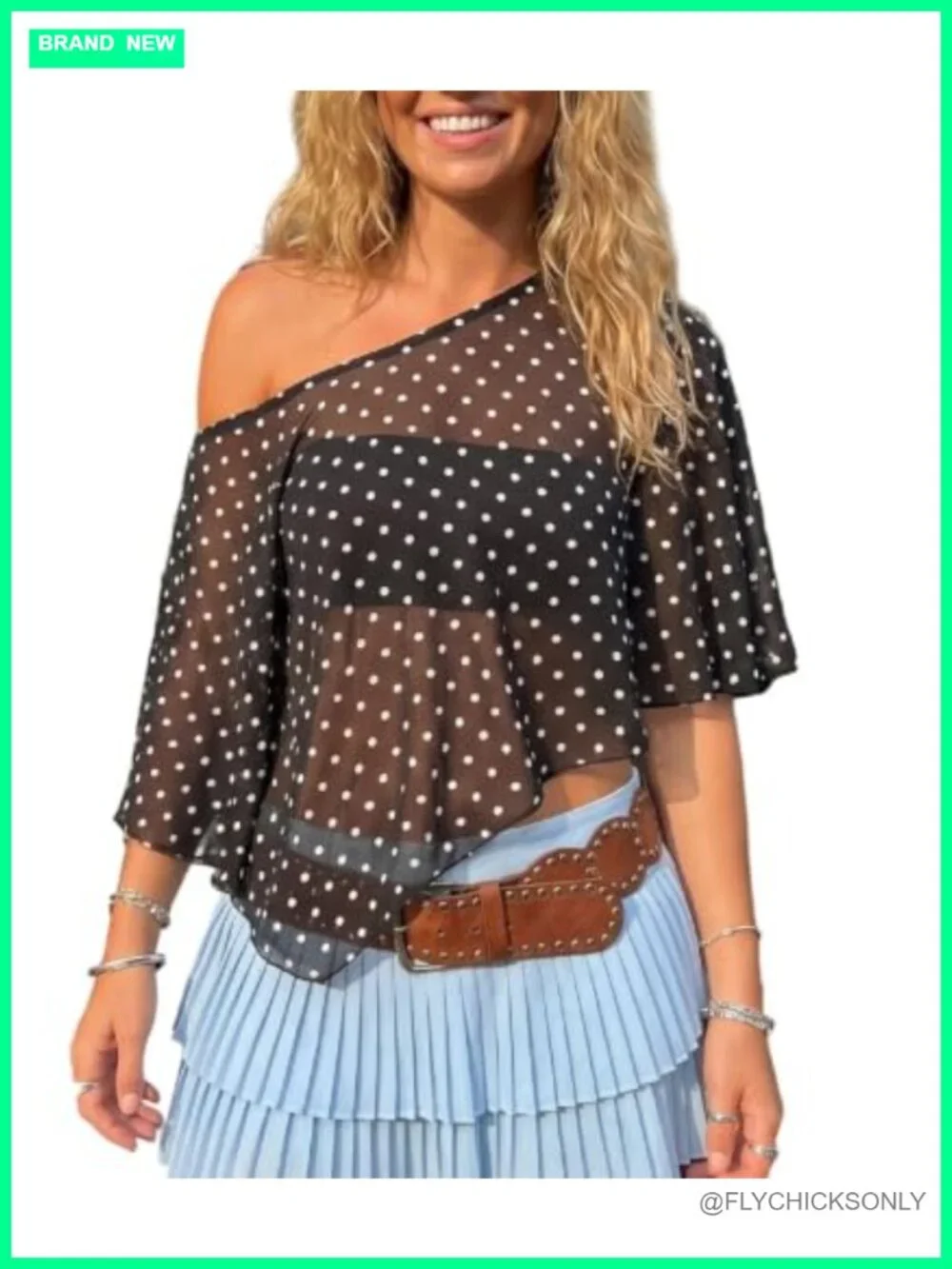 Women Sheer Chiffon Poncho Cape Cover Up Polka Dot Off Shoulder